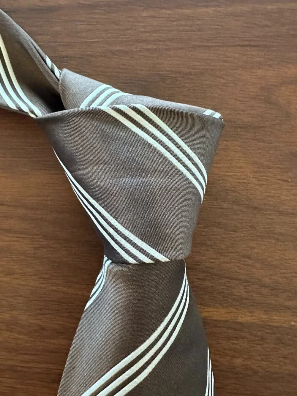 Ralph Lauren Brown White Striped Silk Tie